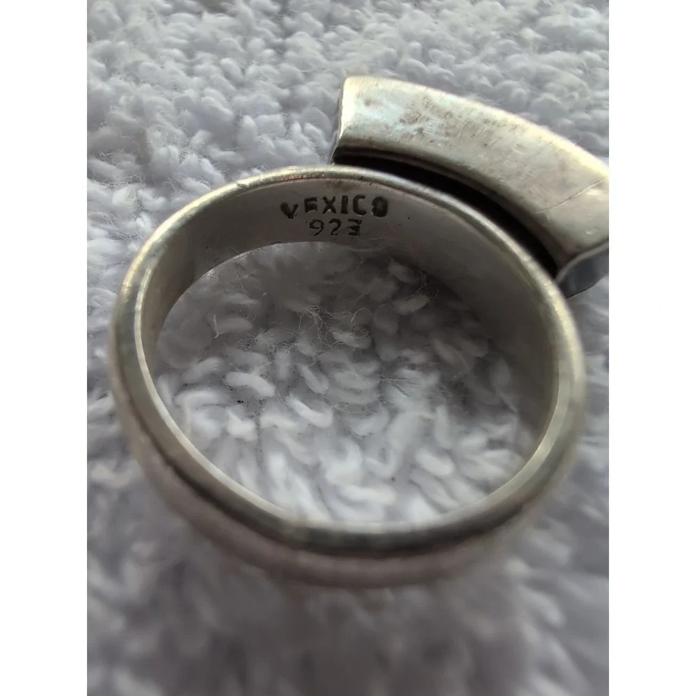 925 Sterling Silver Black Onyx Gemstone Ring Size 7 Heavy Ring‎